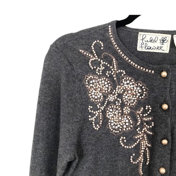 Anthropologie Pearl Embellished Gray Cardigan Sz S - Picture 7 of 12